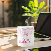 White roze glitter name script koffiemok