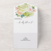 White roze Green Floral Wedding All In One Uitnodiging (Buitenkant)