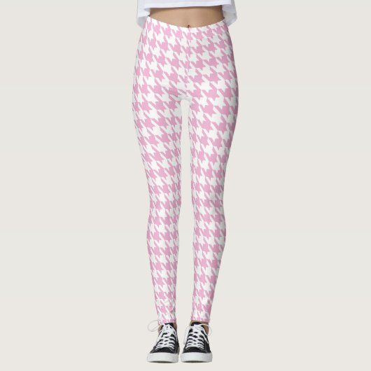 White roze Large Pied de Poule Houndstooth Leggings (Voorkant)