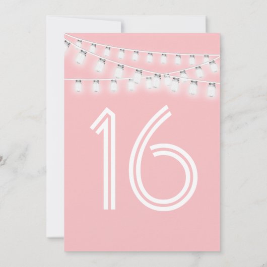 White roze Mason Jar String Lights Sweet 16 Kaart (Achterkant)