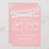 White roze Mason Jar String Lights Sweet 16 Kaart (Voorkant / Achterkant)