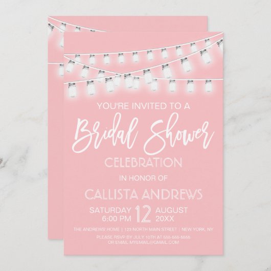 White roze Mason Jar String Lights Vrijgezellenfee Kaart (Voorkant / Achterkant)