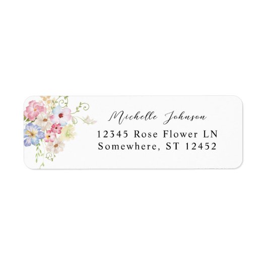 White roze & Paars Floral Return Address Label (Voorkant)