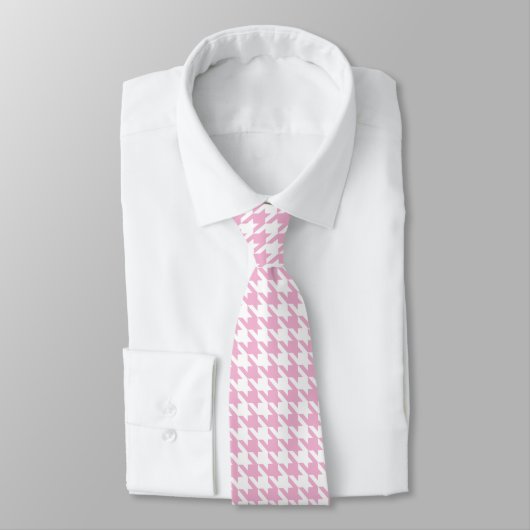 White roze Pied de Poule Houndstooth Stropdas (Gebonden)