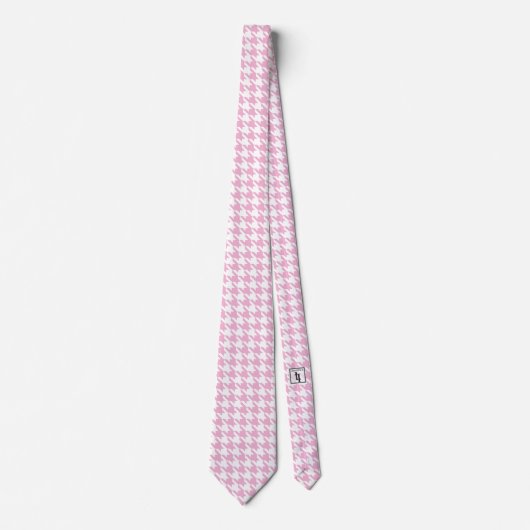 White roze Pied de Poule Houndstooth Stropdas (Voorkant)