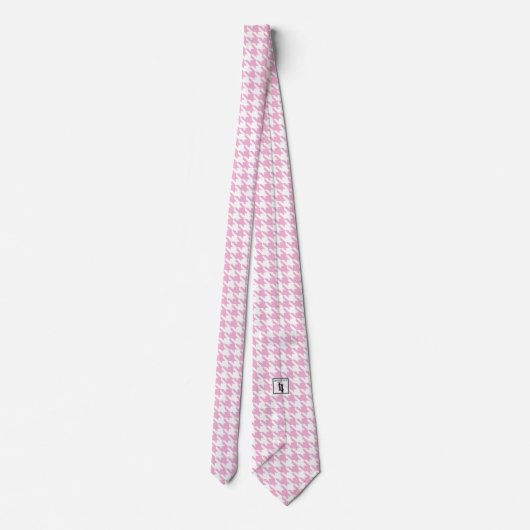White roze Pied de Poule Houndstooth Stropdas (Achterkant)