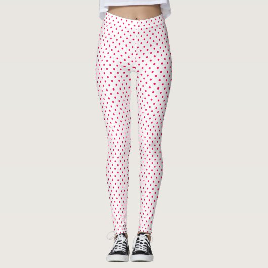White roze poka Dot Pattern Leggings (Voorkant)
