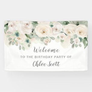 White roze Rose Floral Birthday Party Welkom Spandoek