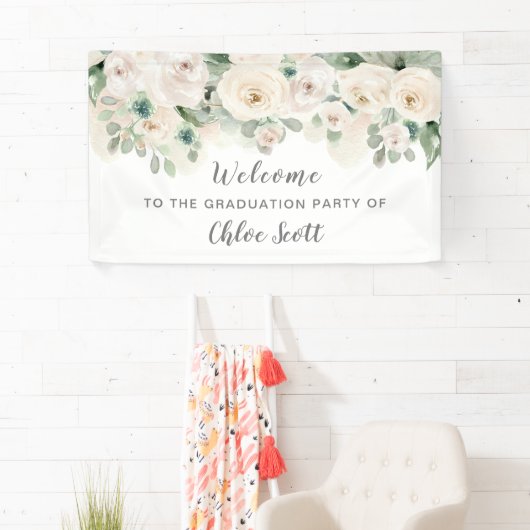 White roze Rose Floral Gradual Party Welkom Spandoek (Insitu)