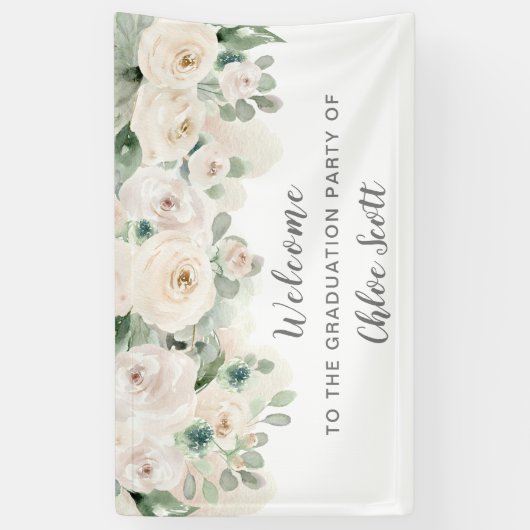 White roze Rose Floral Gradual Party Welkom Spandoek (Verticaal)