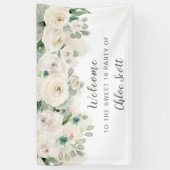 White roze Rose Floral Sweet 16 Party Welcome Spandoek (Verticaal)
