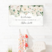 White roze Rose Floral Vrijgezellenfeest Welkom Spandoek (Insitu)