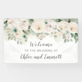 White roze Rose Floral Wedal Welcome Spandoek (Horizontaal)