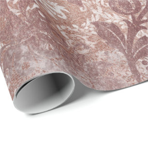 White roze Rose Gold Floral Powder Grungy Metallic Cadeaupapier