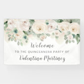 White roze Rose Quinceanera Party Welkom Spandoek (Horizontaal)