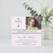 White, roze Stripes Bevestiging Fotouitnodiging Kaart (Staand voorkant)