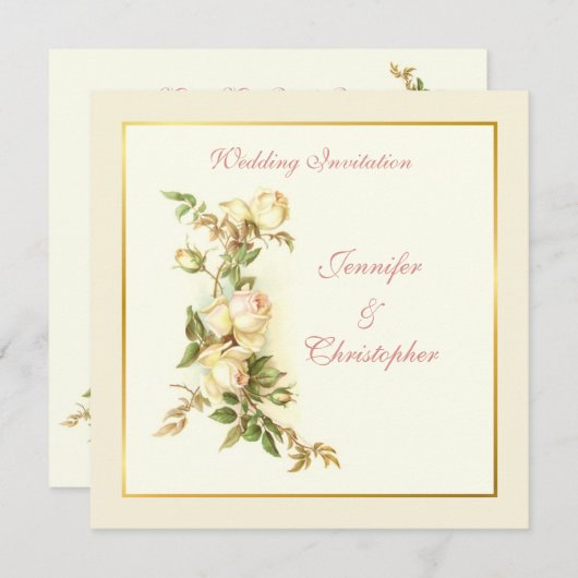 White rozen bruiloft kaart (Voorkant / Achterkant)