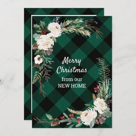 White Rozen Green Buffalo Plays New Home Feestdagenkaart (Voorkant / Achterkant)