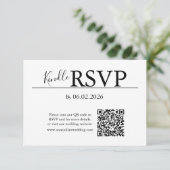 White RSVP QR Code Card for Modern Wedding (Staand voorkant)