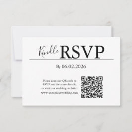 White RSVP QR Code Card for Modern Wedding Kaartje