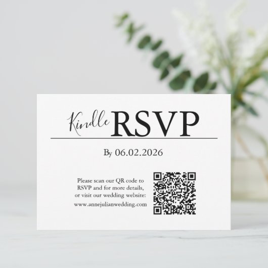 White RSVP QR Code Card for Modern Wedding Kaartje (Staand voorkant)