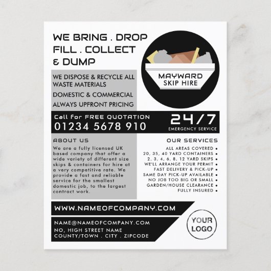 White Rubbish Skip, Skip/Dumpster Company Flyer (Voorkant)