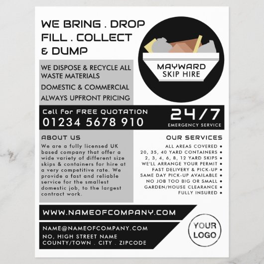 White Rubbish Skip, Skip/Dumpster Company Flyer (Voorkant)