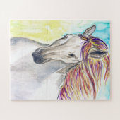 White Running Horse Jigzaag Puzzle Painting Legpuzzel (Horizontaal)