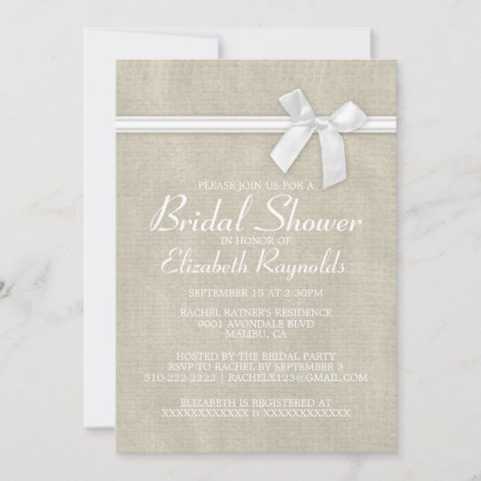 White Rustic Burlap Bridal Shower Invitations Kaart (Voorkant)