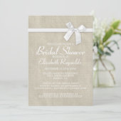 White Rustic Burlap Bridal Shower Invitations Kaart (Staand voorkant)