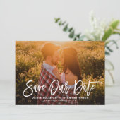 White Rustic Calligraphy Photo Save Our Date Save The Date (Staand voorkant)