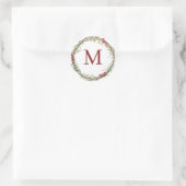 White Rustic Christmas Wreath Monogram Ronde Sticker (Tas)