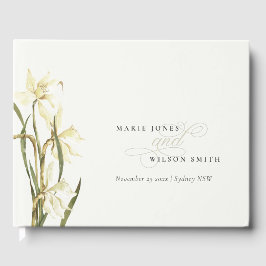 White Rustic Daffodil Floral Waterverf Wedding Gastenboek