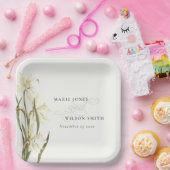 White Rustic Daffodil Floral Waterverf Wedding Papieren Bordje (Feest)