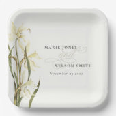 White Rustic Daffodil Floral Waterverf Wedding Papieren Bordje (Voorkant)