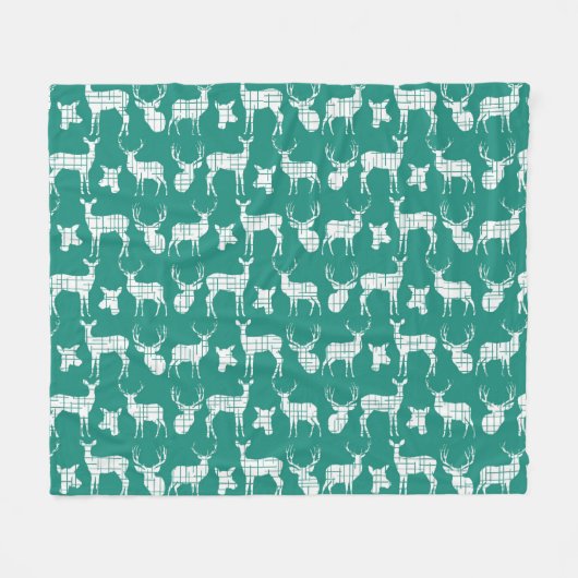 White Rustic Deer on Blauwgroen Fleece Blanket Deken (Voorkant (Horizontaal))