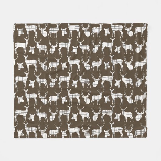 White Rustic Deer on Brown Fleece Blanket Deken (Voorkant (Horizontaal))