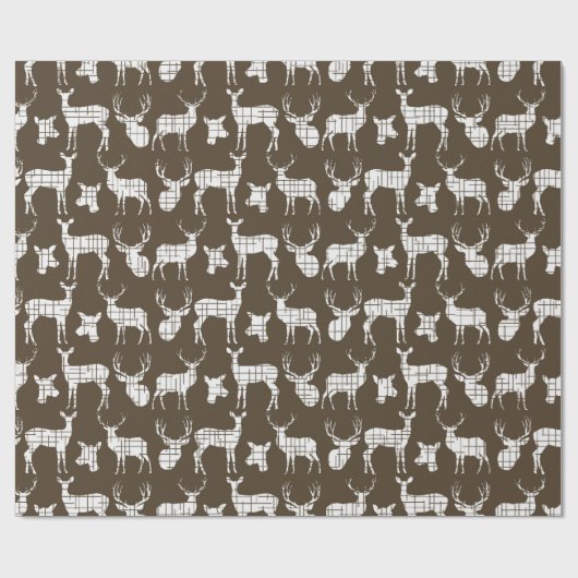 White Rustic Deer on Brown Wrapping Paper Cadeaupapier (Vlak)