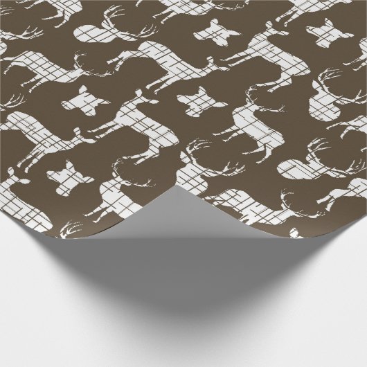 White Rustic Deer on Brown Wrapping Paper Cadeaupapier (Hoek)