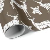 White Rustic Deer on Brown Wrapping Paper Cadeaupapier (Rol Hoek)