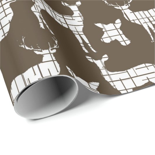 White Rustic Deer on Brown Wrapping Paper Cadeaupapier (Rol Hoek)