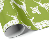 White Rustic Deer on Green Wrapping Paper Cadeaupapier (Rol Hoek)