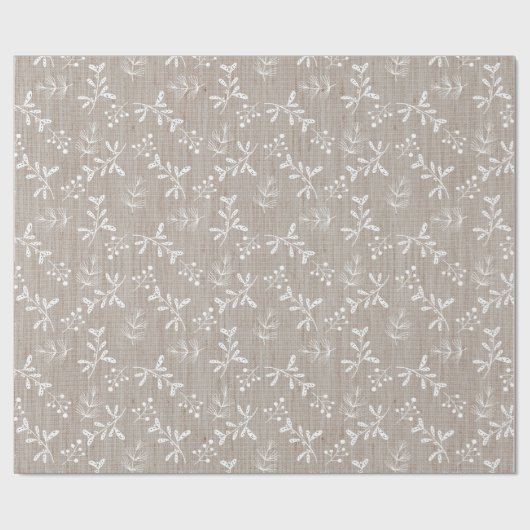 White Rustic Floral Kerstmis Cadeaupapier (Vlak)