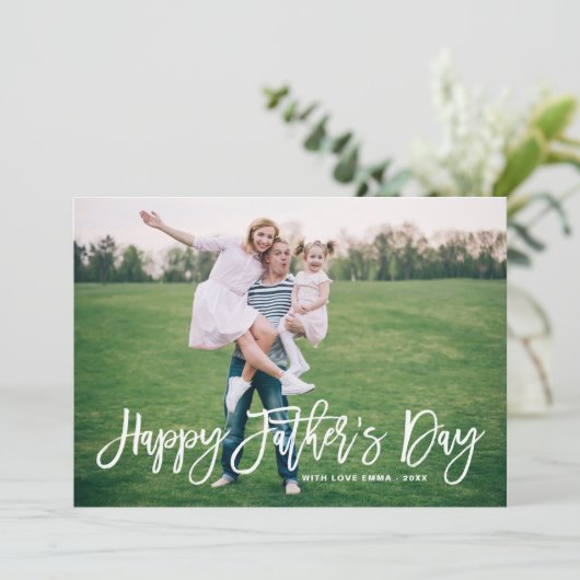 White Rustic Hand Lettering Happy Vaderdag Kaart (Staand voorkant)