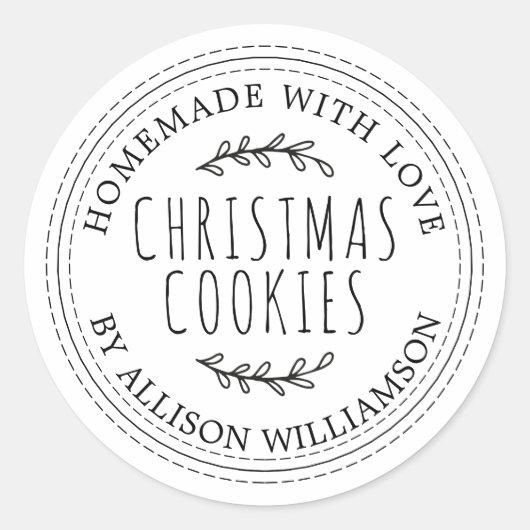 White Rustic Homemade Christmas Cookies Ronde Sticker (Voorkant)