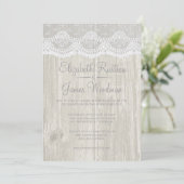 White Rustic Lace & Barn Wood Wedding Invitations Kaart (Staand voorkant)