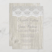 White Rustic Lace & Barn Wood Wedding Invitations Kaart (Voorkant / Achterkant)