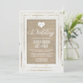 White Rustic Lijst Burlap Huwelijksuitnodiging Kaart (Staand voorkant)