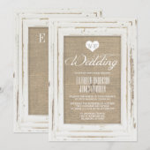 White Rustic Lijst Burlap Huwelijksuitnodiging Kaart (Voorkant / Achterkant)