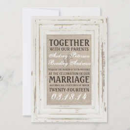 White Rustic Lijst & Burlap Huwelijksuitnodiging Kaart